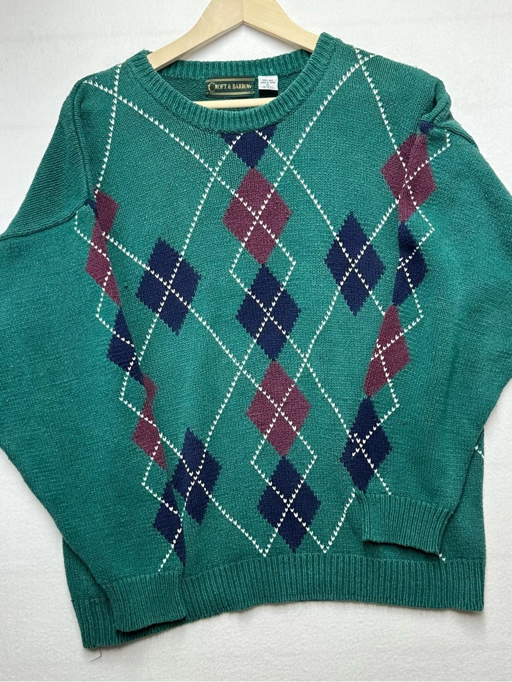Vintage Croft & Barrow 100% Silk Argyle Sweater • Preppy Classic Men’s XL